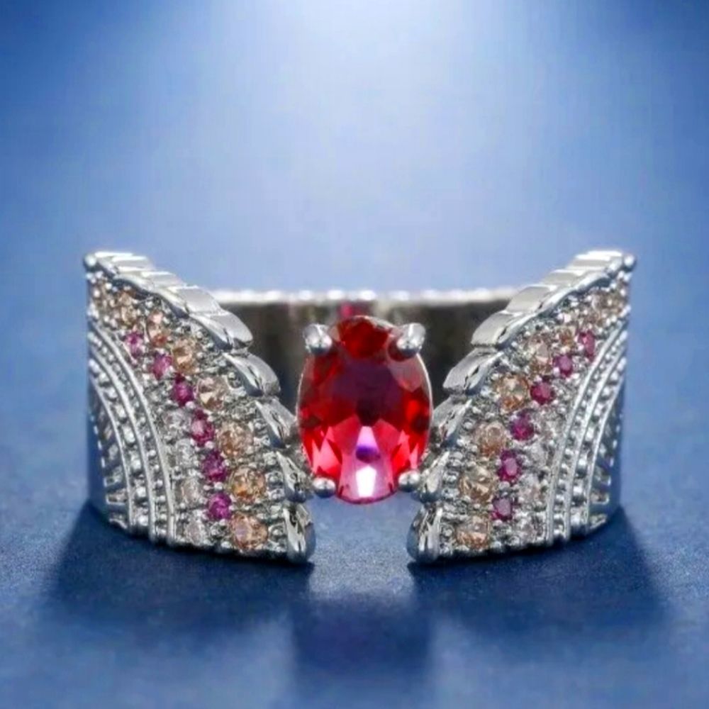 925 Sterling Silver Oval Cut Ruby - Women's Jewelry Diamond - Picture 1 of 4